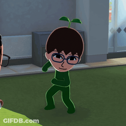 A Cartoon Character With Glasses And A Plant In His Hair GIF