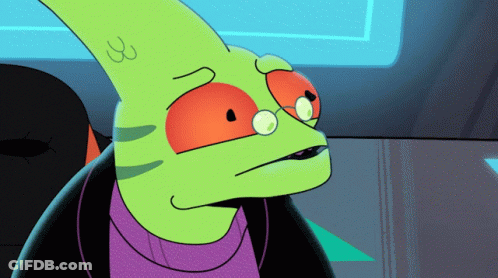 A Cartoon Character With Glasses And A Purple Shirt GIF