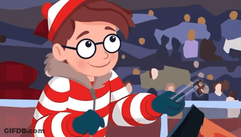 A Cartoon Character With Glasses And A Red And White Striped Outfit GIF