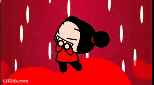 A Cartoon Character With Glasses And A Red Dress On A Red Background GIF