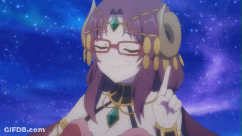 A Cartoon Character With Glasses And Horns Is Pointing Up GIF