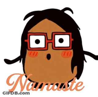 A Cartoon Character With Glasses And The Word Namaste Behind It GIF
