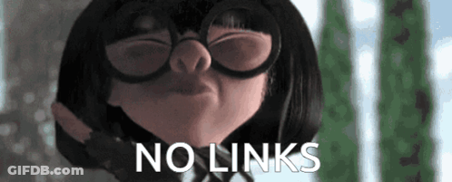 A Cartoon Character With Glasses And The Words No Links On Her Face GIF