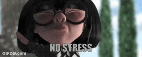 A Cartoon Character With Glasses And The Words `` No Stress '' On The Bottom GIF