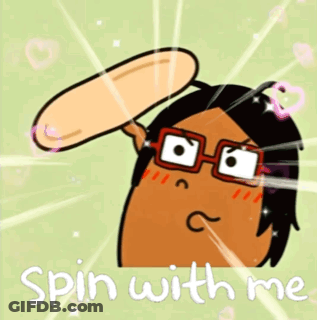A Cartoon Character With Glasses And The Words Spin With Me Behind Him GIF