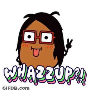 A Cartoon Character With Glasses And The Words Whatzzup GIF