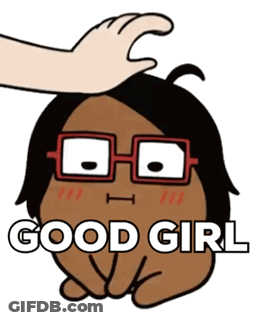 A Cartoon Character With Glasses Is Being Patted By A Hand That Says Good Girl GIF