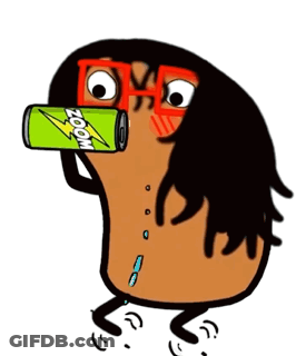 A Cartoon Character With Glasses Is Drinking A Can Of Zoom Energy Drink GIF