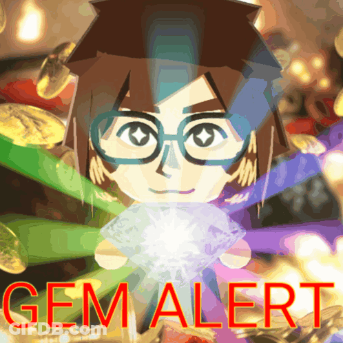 A Cartoon Character With Glasses Is Holding A Diamond And The Words Gem Alert Are Above Him GIF