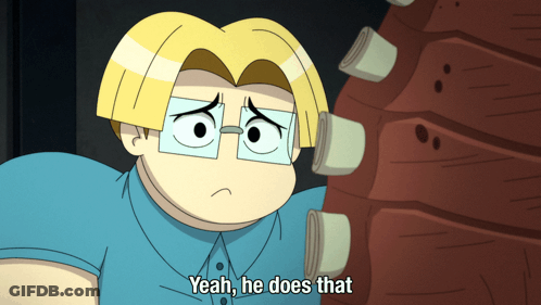 A Cartoon Character With Glasses Is Saying Yeah He Does That GIF