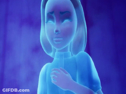 A Cartoon Character With Glowing Eyes And A Blue Shirt GIF