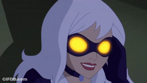 A Cartoon Character With Glowing Eyes And A Choker GIF