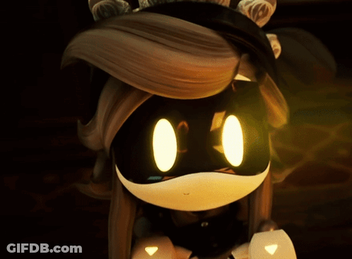 A Cartoon Character With Glowing Eyes And A Ponytail GIF