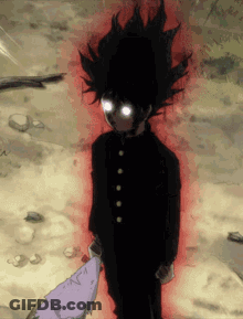 A Cartoon Character With Glowing Eyes Is Holding A Knife In His Hand . GIF