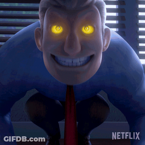 A Cartoon Character With Glowing Yellow Eyes And A Netflix Logo In The Bottom Right Corner GIF