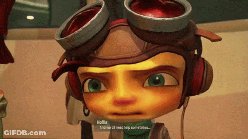 A Cartoon Character With Goggles And Headphones Is Talking To Hollis GIF
