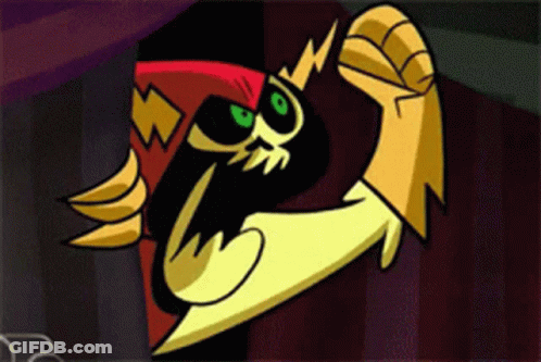 A Cartoon Character With Green Eyes And A Red Hood GIF