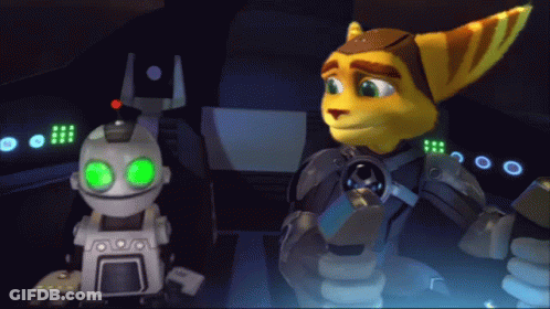 A Cartoon Character With Green Eyes Is Standing Next To Another Character GIF