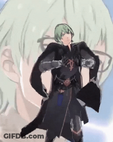 A Cartoon Character With Green Hair And A Black Coat GIF