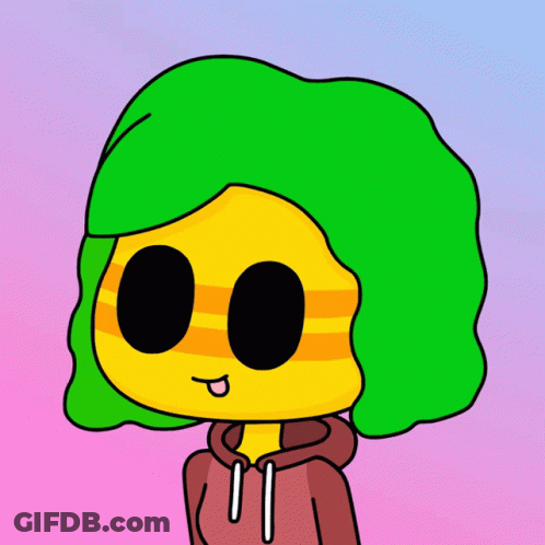 A Cartoon Character With Green Hair And A Hoodie GIF
