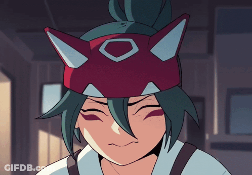 A Cartoon Character With Green Hair And A Red Hat With Ears GIF