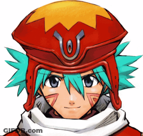 A Cartoon Character With Green Hair And A Red Hat With The Letter U On It GIF
