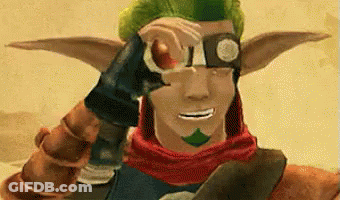 A Cartoon Character With Green Hair And A Red Scarf Is Wearing Goggles GIF