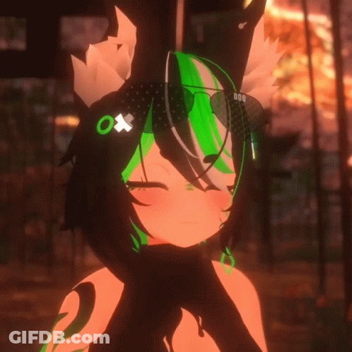 A Cartoon Character With Green Hair And A X On Her Head GIF