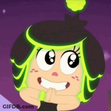 A Cartoon Character With Green Hair And Black Hair GIF