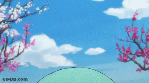 A Cartoon Character With Green Hair And Pink Flowers GIF