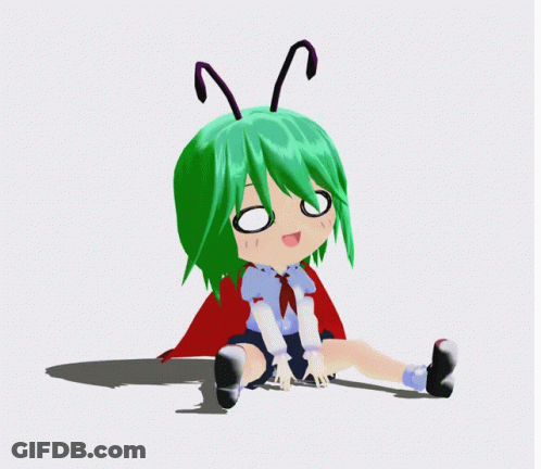 A Cartoon Character With Green Hair And Purple Antennas Is Sitting On The Floor GIF