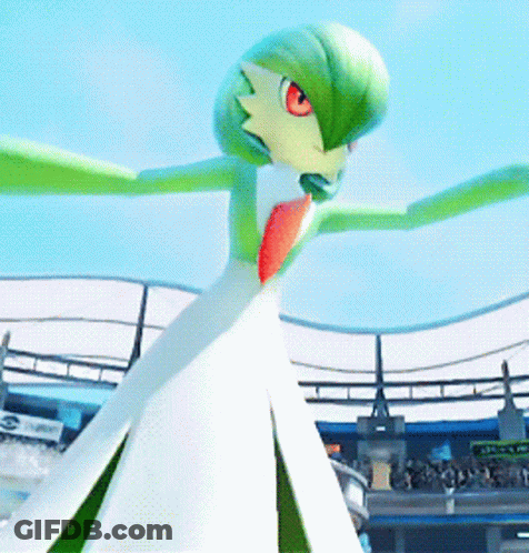 A Cartoon Character With Green Hair And Red Eyes Is Standing In Front Of A Crowd GIF