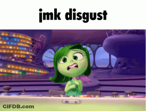 A Cartoon Character With Green Hair And The Words " Imk Disgust " Above Her GIF