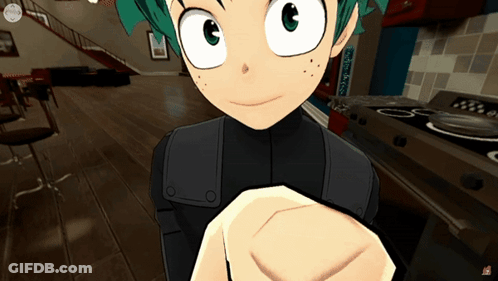 A Cartoon Character With Green Hair Is Standing In A Kitchen With A Clock On The Wall GIF