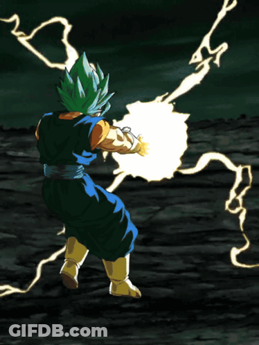 A Cartoon Character With Green Hair Is Standing In Front Of A Huge Explosion GIF