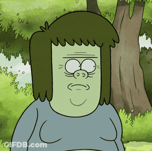A Cartoon Character With Green Hair Is Standing In Front Of Trees GIF
