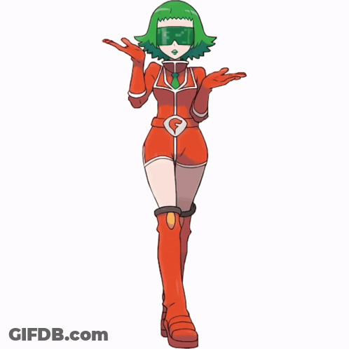 A Cartoon Character With Green Hair Is Wearing A Red Outfit With The Letter F On It GIF