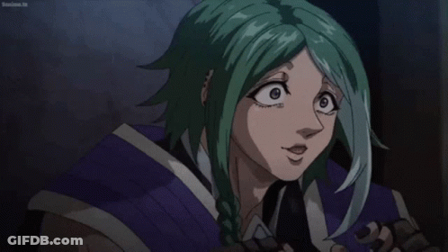A Cartoon Character With Green Hair Making A Face GIF