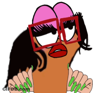 A Cartoon Character With Green Nails And Red Glasses GIF