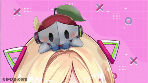 A Cartoon Character With Headphones And A Leaf On His Head GIF