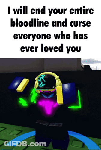 A Cartoon Character With Headphones On Says I Will End Your Entire Bloodline And Curse Everyone Who Has Ever Loved You . GIF