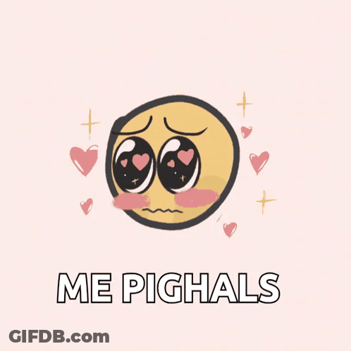 A Cartoon Character With Hearts And The Words " Me Pighals " GIF