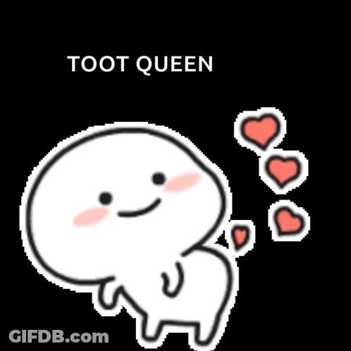 A Cartoon Character With Hearts Coming Out Of His Butt And The Words Toot Queen Above Him . GIF