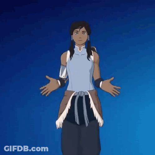 A Cartoon Character With Her Arms Outstretched And A Blue Background GIF