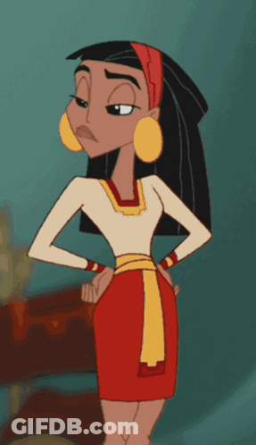 A Cartoon Character With Her Hands On Her Hips Wearing A Red Skirt GIF