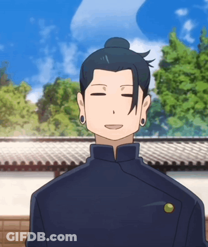A Cartoon Character With His Eyes Closed And A Bun On His Hair GIF