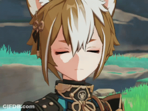 A Cartoon Character With His Eyes Closed And A Fox Ear GIF