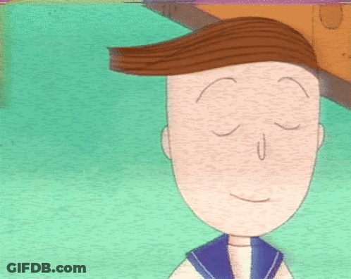 A Cartoon Character With His Eyes Closed And A Sailor Collar On GIF