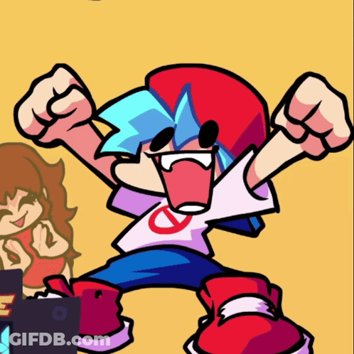 A Cartoon Character With His Fist In The Air And A Girl Behind Him GIF