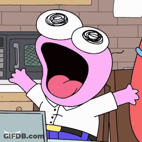 A Cartoon Character With His Mouth Wide Open And His Tongue Out GIF